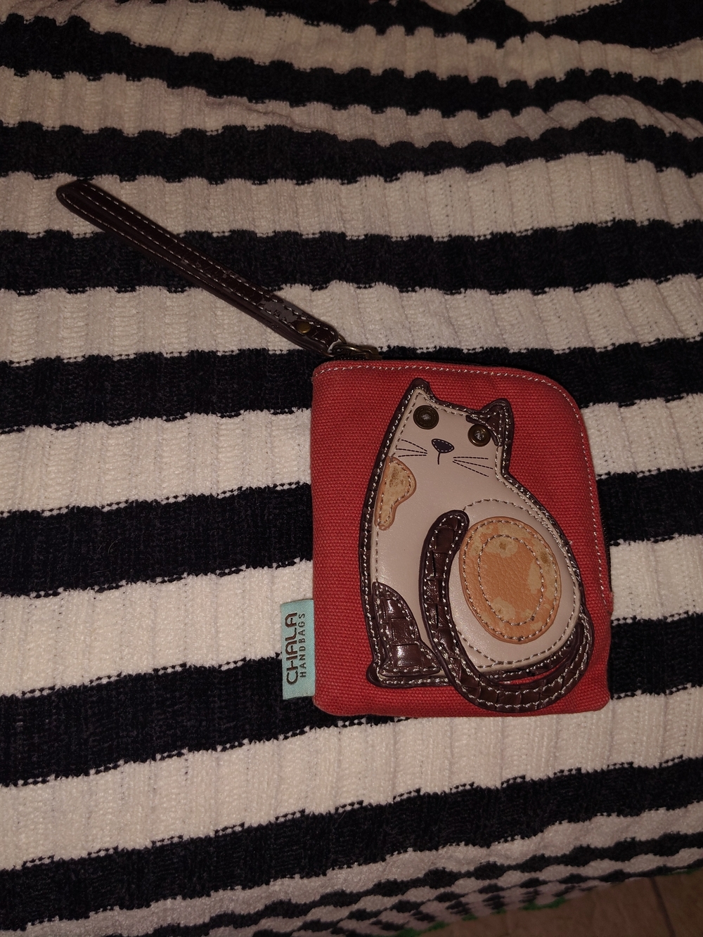 Chala Red Cat Wristlet Coin Purse with Applique